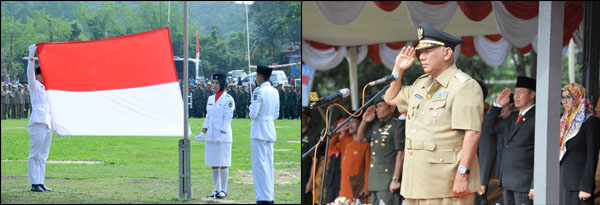 Pengibaran bendera Merah Putih mengawali upacara peringatan peristiwa Merah Putih yang dipimpin Gubernur Kaltim H Awang Faroek Ishak  