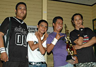 Para personel grup Destroyer dari Samarinda usai menerima gelar Band Terbaik dalam Parade Band MKC