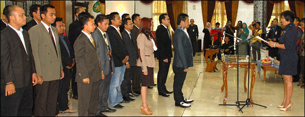 Suasana pelantikan pengurus HIPMI Kukar di Ruang Serba Guna Kantor Bupati Kukar, Tenggarong, Senin (18/02) kemarin