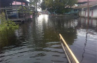 Banjir akibat luapan sungai Mahakam saat merendam wilayah Muara Kaman beberapa waktu lalu