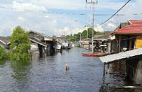 Suasana desa Muara Kaman Ulu yang telah terendam banjir