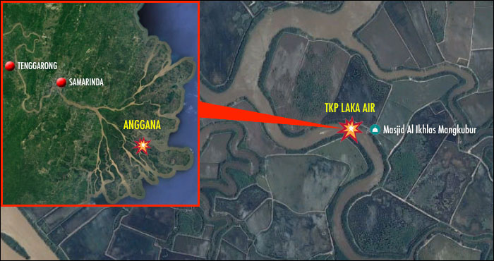 Lokasi kejadian tabrakan kapal dompeng di perairan sungai Mangkubur, Desa Sepatin, Anggana, Kamis (23/01) siang