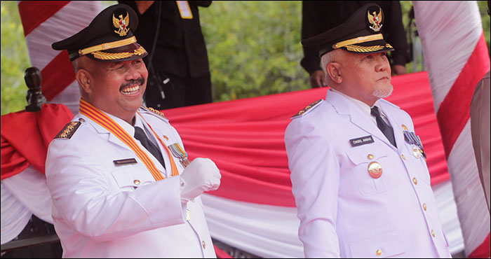 Bupati Kukar Edi Damansyah dan Wakil Bupati Chairil Anwar di sela perayaan HUT Kemerdekaan RI ke-75