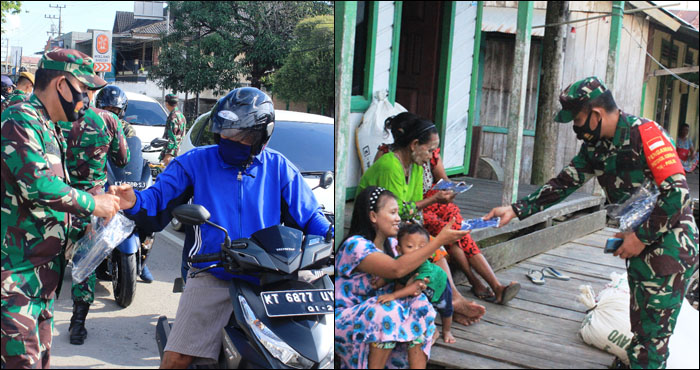 Aksi bagi-bagi masker dilakukan personil TNI dari Kodim 0906/Tgr baik di jalanan maupun di kampung-kampung