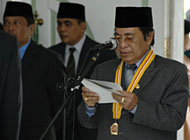 Plt Gubernur Kaltim Yurnalis Ngayoh saat memberikan sambutan pada puncak peringatan Peristiwa Merah Putih Sanga-Sanga ke-61 tadi pagi