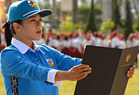 Pembacan teks keputusan hasil Kongres Pemuda Indonesia 1928 oleh salah seorang pengurus KNPI Kukar