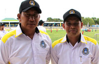 Ketua Panitia Raker Aripin Noor bersama Ketua Askab PSSI Kukar Salehuddin