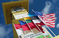 Beberapa bendera negara peserta EIFAF 2016 telah dikibarkan di Sekretariat EIFAF 2016, Jam Bentong, Tenggarong 