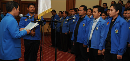Suasana pelantikan pengurus DPD KNPI Kukar masa bakti 2009-2012 di Tenggarong, Sabtu (08/08) malam lalu