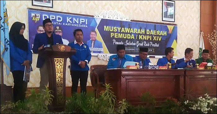 Penyampaian Laporan Pertanggungjawaban Ketua KNPI Kukar 2015-2018 Junaidi pada kegiatan Musda XIV KNPI Kukar di Tenggarong, Sabtu (01/09) siang
