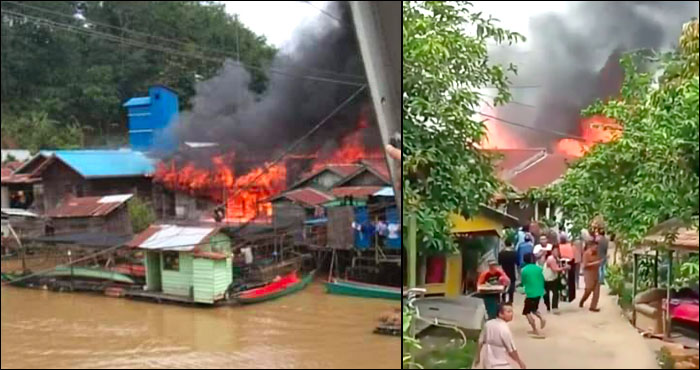 Kebakaran pemukiman penduduk di tepi muara sungai Jembayan membuat warga panik