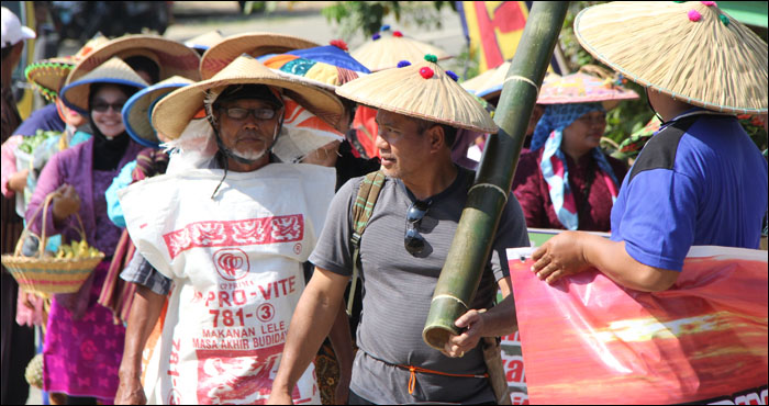 Para warga desa ikut tampil dalam karnaval Festival Kampong Tani Sumber Sari di dusun Taman Arum, Loa Kulu, Rabu (28/09) kemarin
