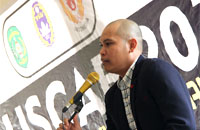 Salehuddin SSos SFil saat menyampaikan visi misinya sebagai Ketua PSSI Kukar