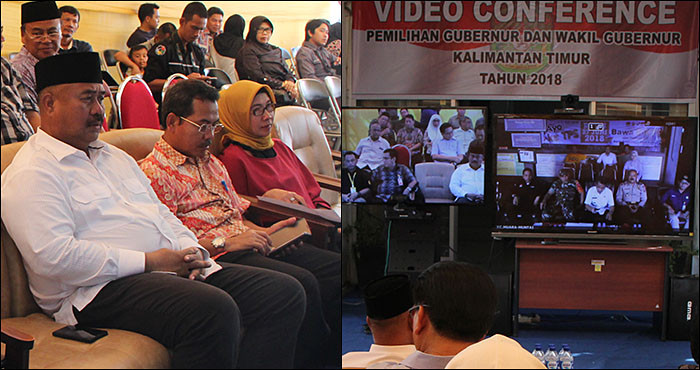 Plt Bupati Kukar Edi Damansyah memantau pelaksanaan Pilgub Kaltim dengan melakukan konferensi video dengan sejumlah Camat di Kukar