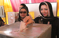 Cabup Rita Widyasari saat memasukkan surat suara di dalam kotak
