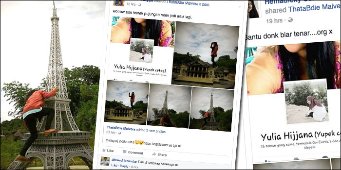 Gara-gara pose nekat memanjat miniatur menara Eiffel dan Kedaton yang tersebar di media sosial, Yulia dan rekannya Rosidah harus berurusan dengan Satpol PP Kukar