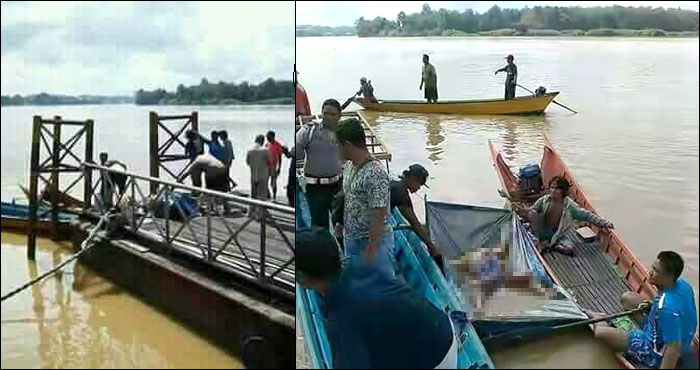 Petugas Polsek Sebulu bersama warga setempat mengevakuasi mayat Fatmah untuk divisum tim medis Puskesmas Sebulu I