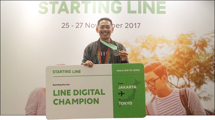 Aldi Riandana berhasil meraih predikat Line Digital Champion di ajang Staring LINE dan berhak mendapatkan hadiah jalan-jalan gratis ke Jepang