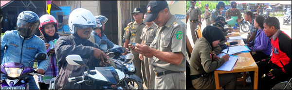 Petugas Satpol PP Kukar saat melakukan razia KTP di Kecamatan Tenggarong Seberang, Selasa (03/09) kemarin
