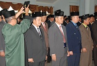Suasana pengambilan sumpah pejabat eselon III dan IV di lingkungan Pemkab Kukar, Senin (14/01) siang